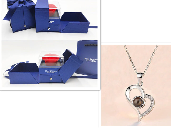 Hot Valentine'S Day Gifts Metal Rose Jewelry Gift Box Necklace for Wedding Girlfriend Necklace Gifts