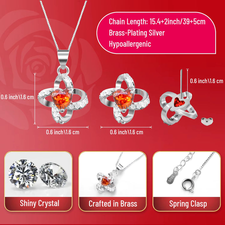 Preserved Real Rose with Necklace Earrings Set, Handmade Eternal Rose Flower Gifts for Anniversary Birthday Valentine'S Day