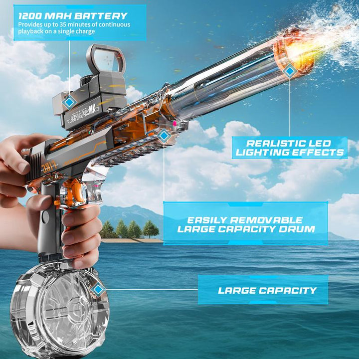 【Dealsforyoudays】Electric Water Shooter with LED Lights, Powerful Squirt Water Pistol for Kids/Aldults,Long Range Shoot Reach to 26-35Ft Outdoor Water Toy,High Powered IP67 Waterproof for Summer, Outdoor,Party,Birthday Giftp