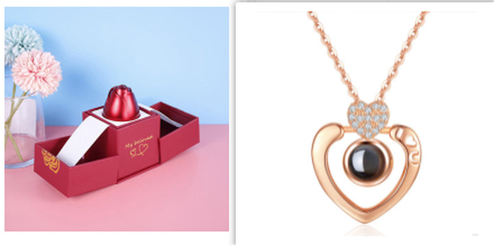 Hot Valentine'S Day Gifts Metal Rose Jewelry Gift Box Necklace for Wedding Girlfriend Necklace Gifts
