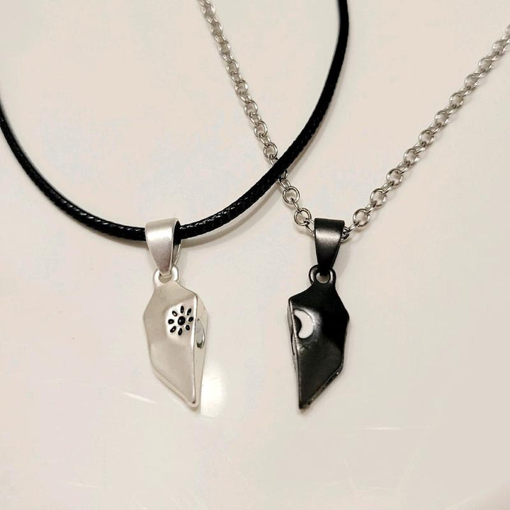Magnetic Sun & Moon Heart Couple Necklaces