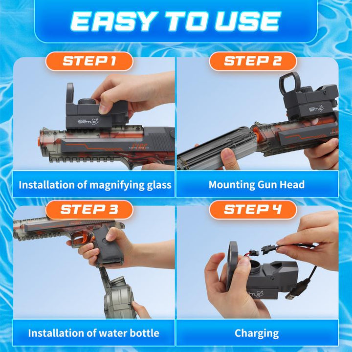 【Dealsforyoudays】Electric Water Shooter with LED Lights, Powerful Squirt Water Pistol for Kids/Aldults,Long Range Shoot Reach to 26-35Ft Outdoor Water Toy,High Powered IP67 Waterproof for Summer, Outdoor,Party,Birthday Giftp