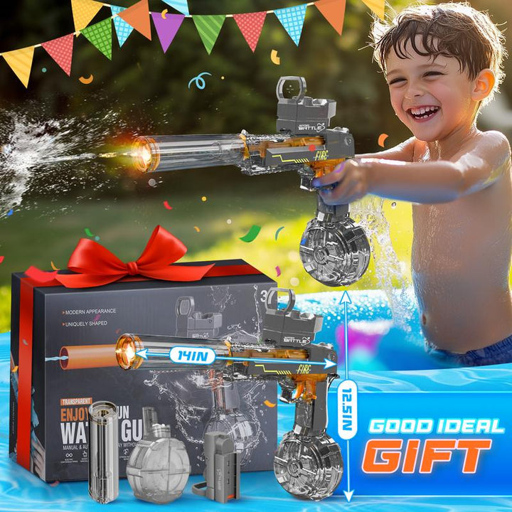 【Dealsforyoudays】Electric Water Shooter with LED Lights, Powerful Squirt Water Pistol for Kids/Aldults,Long Range Shoot Reach to 26-35Ft Outdoor Water Toy,High Powered IP67 Waterproof for Summer, Outdoor,Party,Birthday Giftp