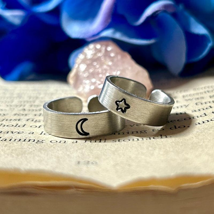 Minimalist Moon and Star Ring Set | Couple Rings | Bestie Jewelry | Tarnish Resistant | Gift Idea
