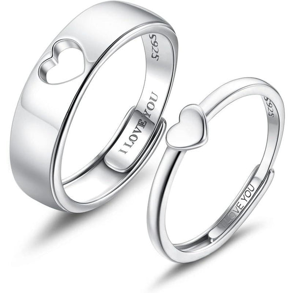 MILACOLATO Matching Rings for Couples 925 Sterling Silver Matching Heart Promise Rings I Love You Engagement Wedding Ring Sets for Him and Her Adjustable Butterfly Matching Rings Valentines Day Gifts