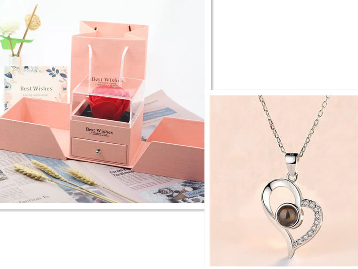 Hot Valentine'S Day Gifts Metal Rose Jewelry Gift Box Necklace for Wedding Girlfriend Necklace Gifts