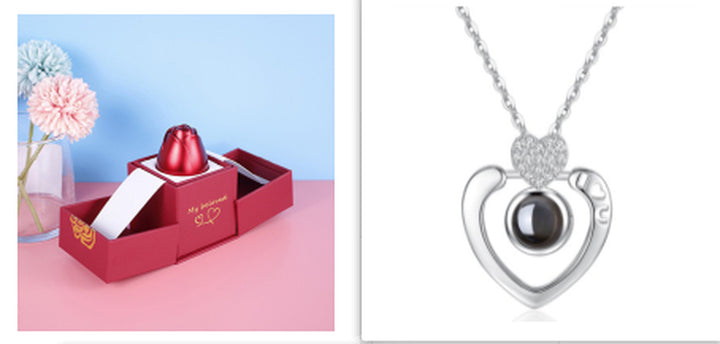 Hot Valentine'S Day Gifts Metal Rose Jewelry Gift Box Necklace for Wedding Girlfriend Necklace Gifts