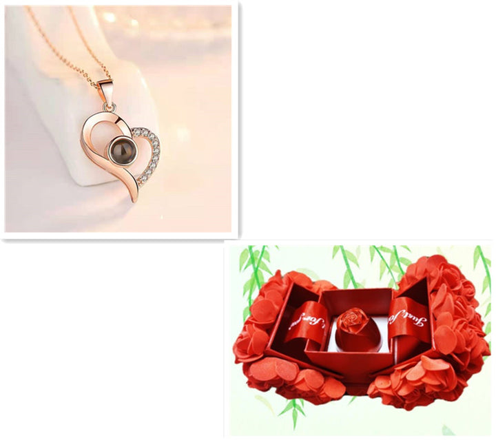 Hot Valentine'S Day Gifts Metal Rose Jewelry Gift Box Necklace for Wedding Girlfriend Necklace Gifts
