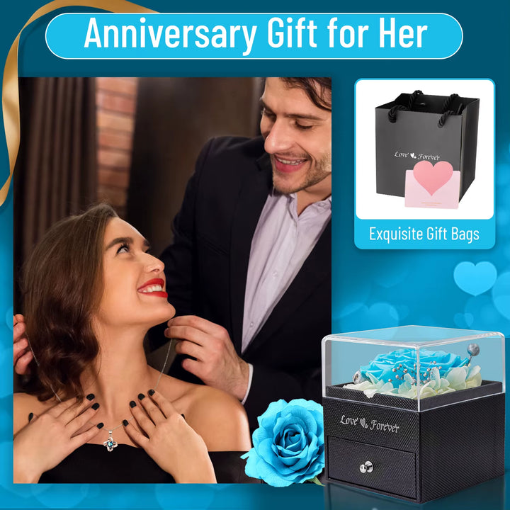 Preserved Real Rose with Necklace Earrings Set, Handmade Eternal Rose Flower Gifts for Anniversary Birthday Valentine'S Day