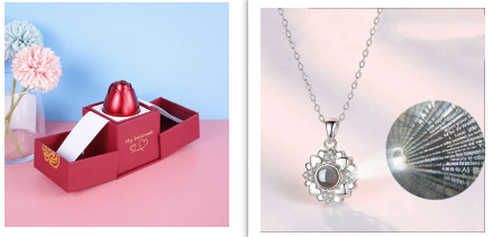 Hot Valentine'S Day Gifts Metal Rose Jewelry Gift Box Necklace for Wedding Girlfriend Necklace Gifts