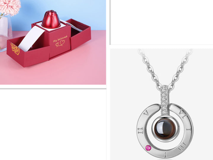 Hot Valentine'S Day Gifts Metal Rose Jewelry Gift Box Necklace for Wedding Girlfriend Necklace Gifts