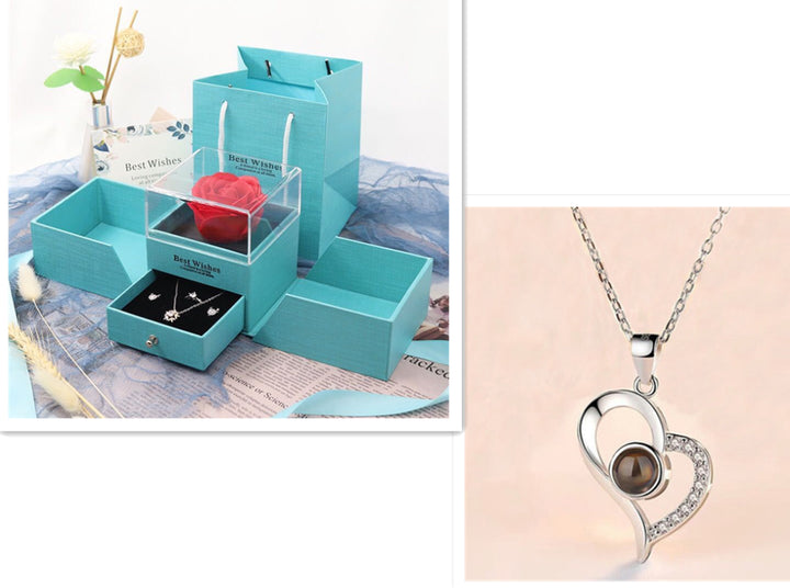 Hot Valentine'S Day Gifts Metal Rose Jewelry Gift Box Necklace for Wedding Girlfriend Necklace Gifts
