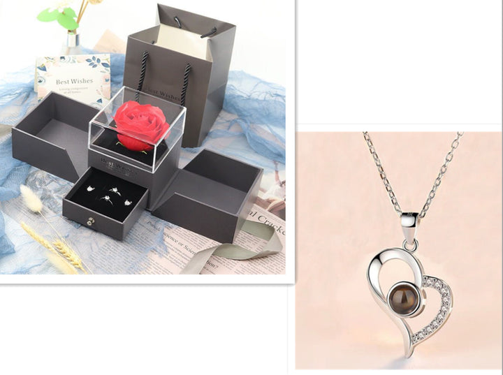 Hot Valentine'S Day Gifts Metal Rose Jewelry Gift Box Necklace for Wedding Girlfriend Necklace Gifts