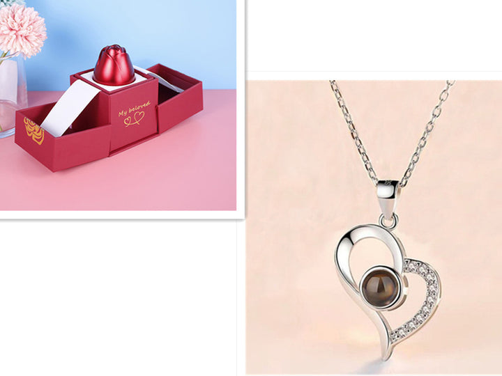 Hot Valentine'S Day Gifts Metal Rose Jewelry Gift Box Necklace for Wedding Girlfriend Necklace Gifts