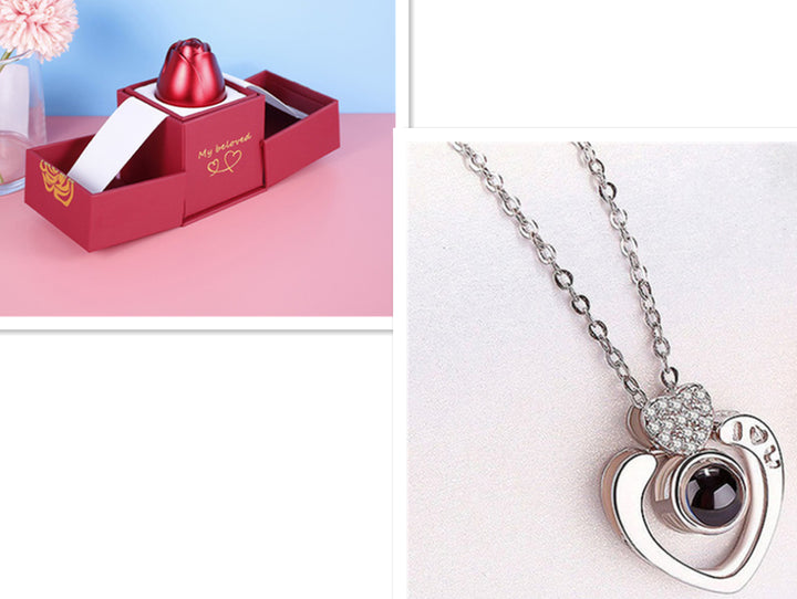 Hot Valentine'S Day Gifts Metal Rose Jewelry Gift Box Necklace for Wedding Girlfriend Necklace Gifts