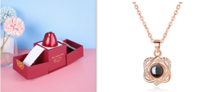 Hot Valentine'S Day Gifts Metal Rose Jewelry Gift Box Necklace for Wedding Girlfriend Necklace Gifts
