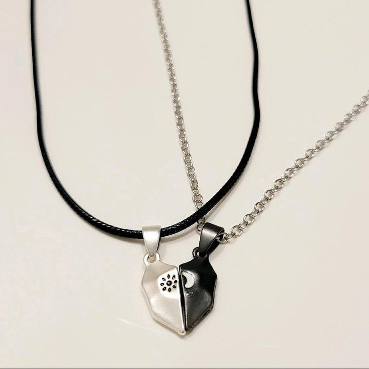 Magnetic Sun & Moon Heart Couple Necklaces