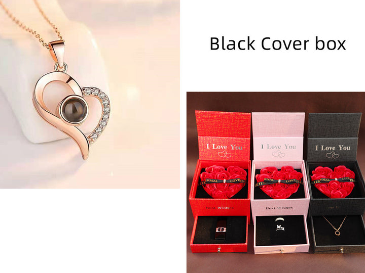 Hot Valentine'S Day Gifts Metal Rose Jewelry Gift Box Necklace for Wedding Girlfriend Necklace Gifts