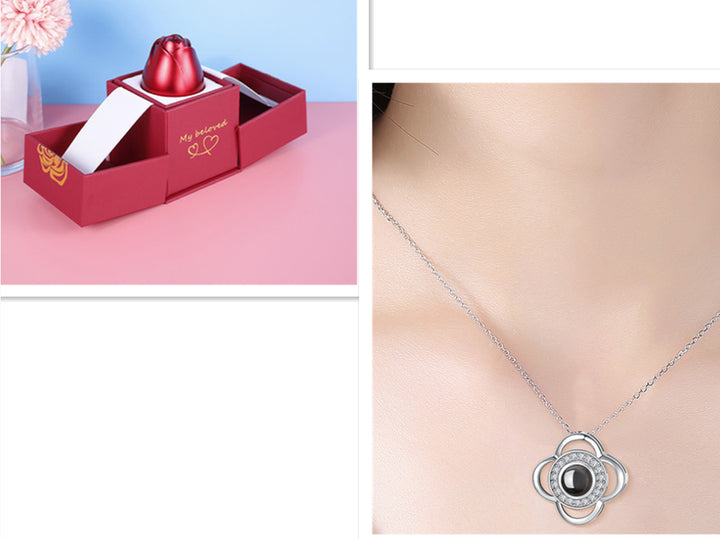 Hot Valentine'S Day Gifts Metal Rose Jewelry Gift Box Necklace for Wedding Girlfriend Necklace Gifts