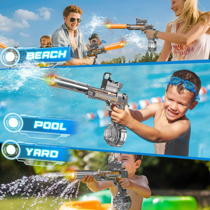 【Dealsforyoudays】Electric Water Shooter with LED Lights, Powerful Squirt Water Pistol for Kids/Aldults,Long Range Shoot Reach to 26-35Ft Outdoor Water Toy,High Powered IP67 Waterproof for Summer, Outdoor,Party,Birthday Giftp