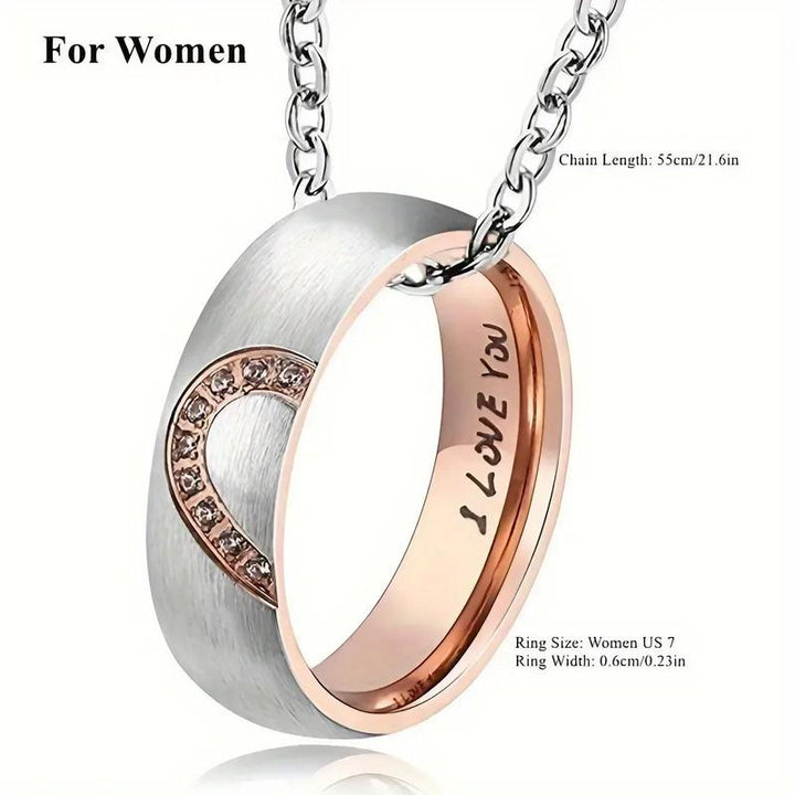 Matching Stainless Steel Ring Necklaces for Couples - Set of 2 - for Him and Her